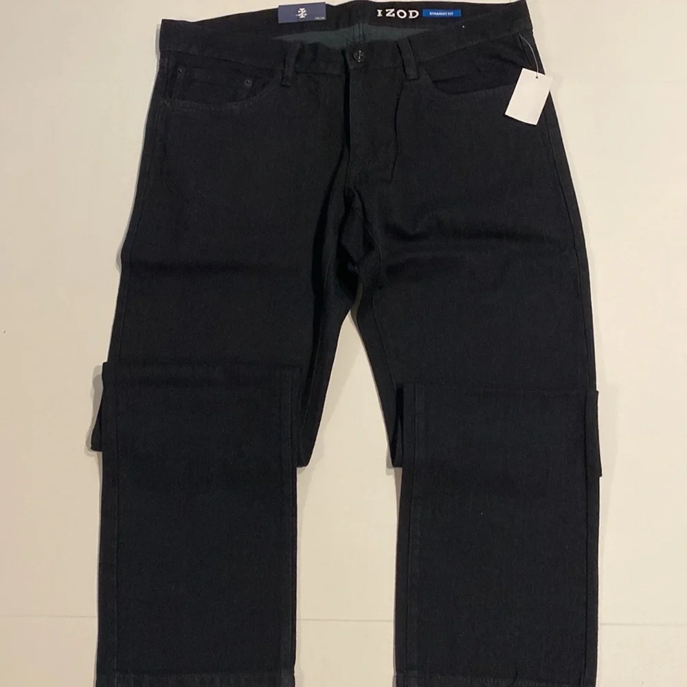 Izod SZ 34 x 30 Black Slim Straight Fit Denim Jeans New D23 - Picture 11 of 14